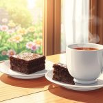 Sepotong Brownies Coklat di Atas Piring Putih
