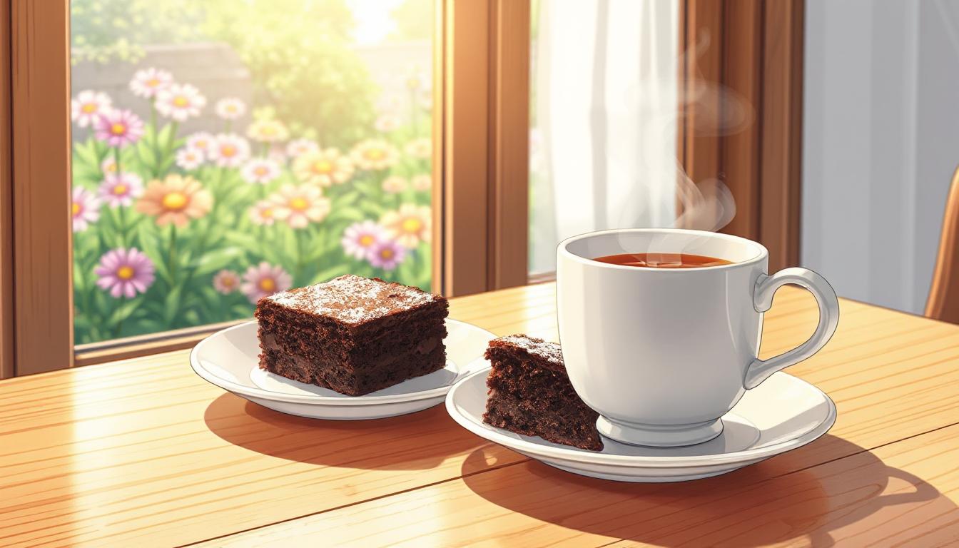 Sepotong Brownies Coklat di Atas Piring Putih